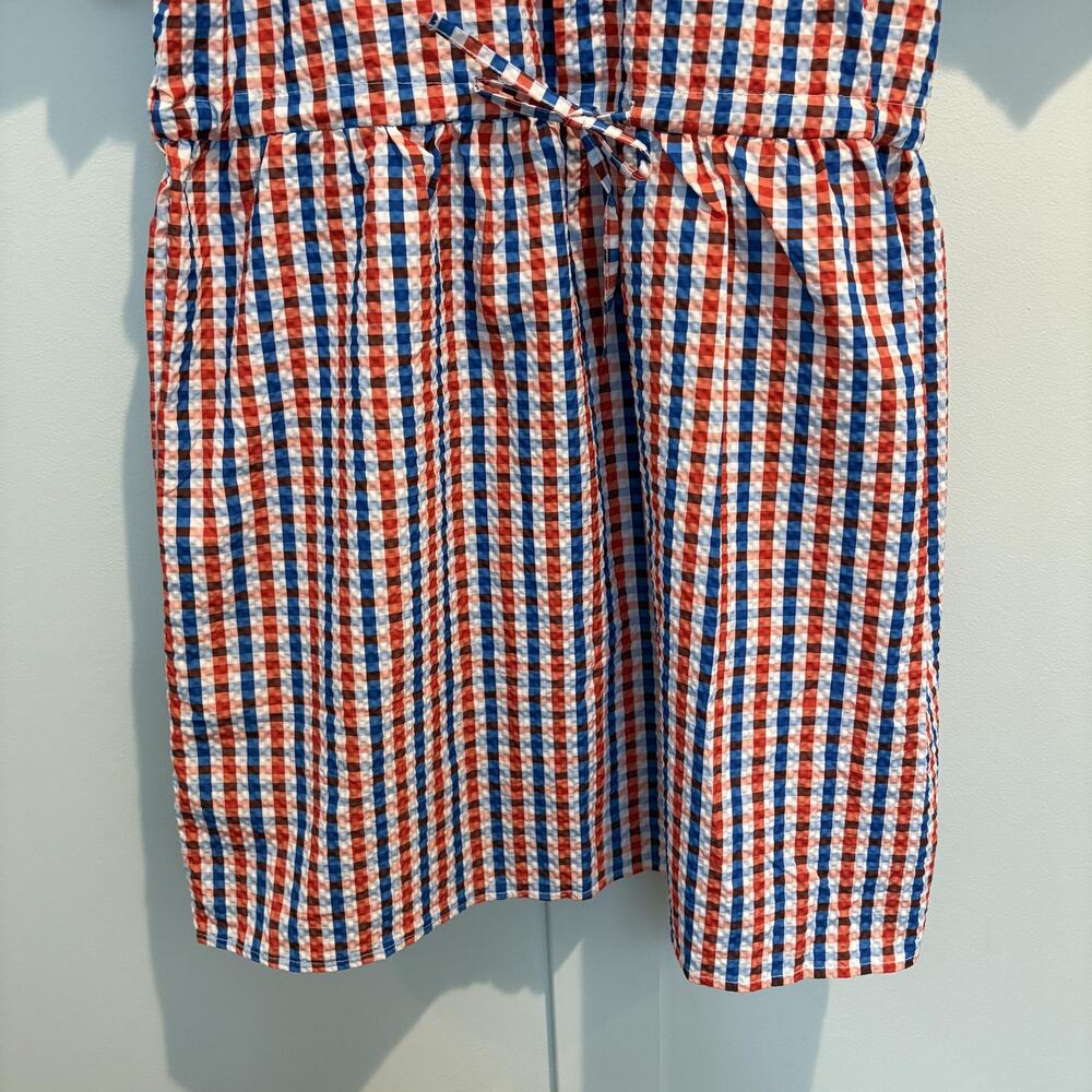 Plaid Gingham Shirt Dress Women Medium Red Blue Puff Sleeve Game Day Button Down - Picture 4 of 13